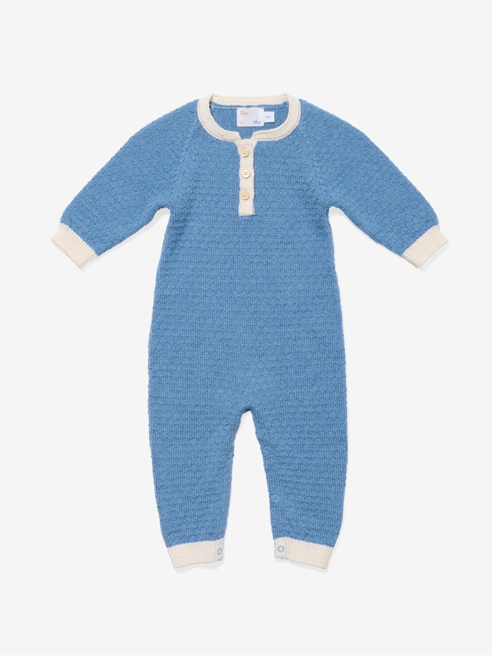 Oso & Me Archie Jumpsuit Soft Knit Blue One-Piece Romper with Ivory Trim 6m